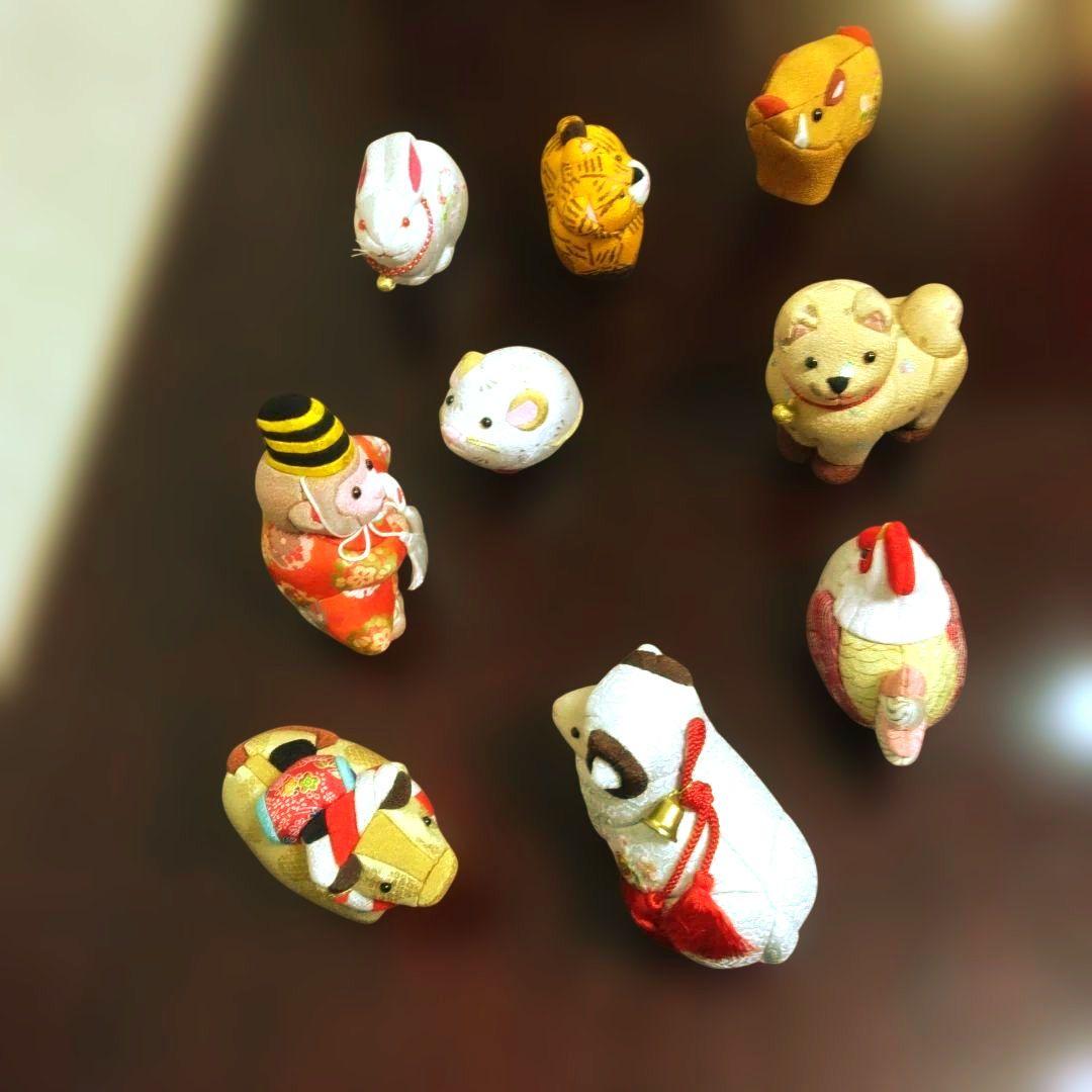 木目込み手作り干支の置物　9体