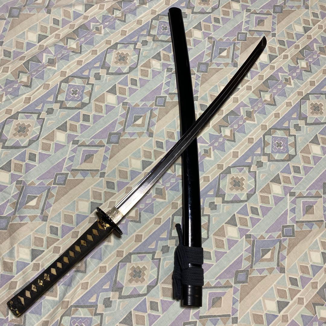 女性•少年用居合刀 黒柄 鶴羽透し丸鍔 黒呂鞘