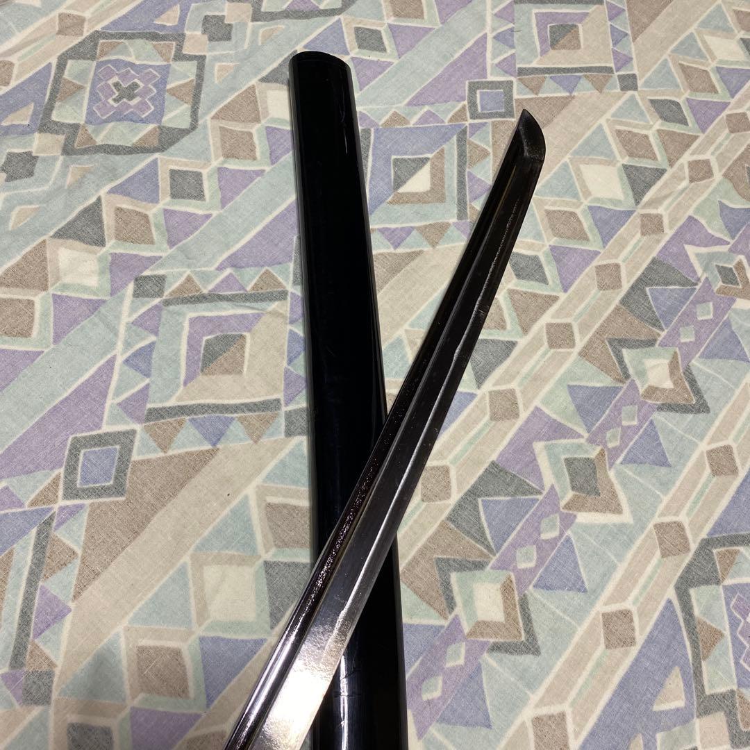 女性•少年用居合刀 黒柄 鶴羽透し丸鍔 黒呂鞘