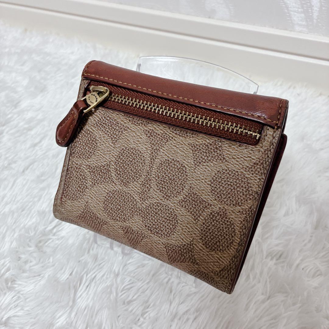 COACH 三つ折り財布 シグネチャー Cロゴ ブラウン コンパクト ミニ財布