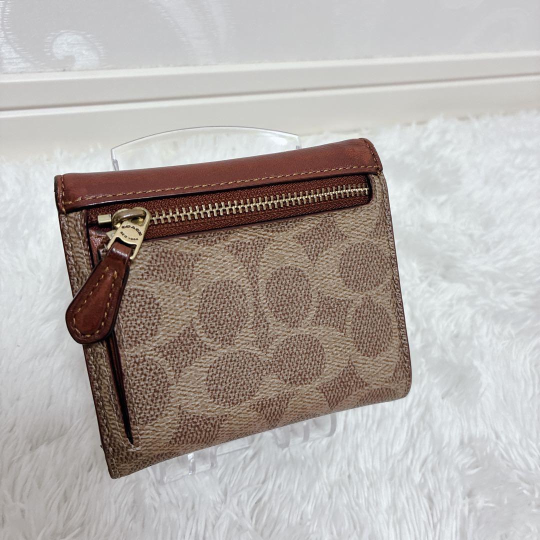 COACH 三つ折り財布 シグネチャー Cロゴ ブラウン コンパクト ミニ財布