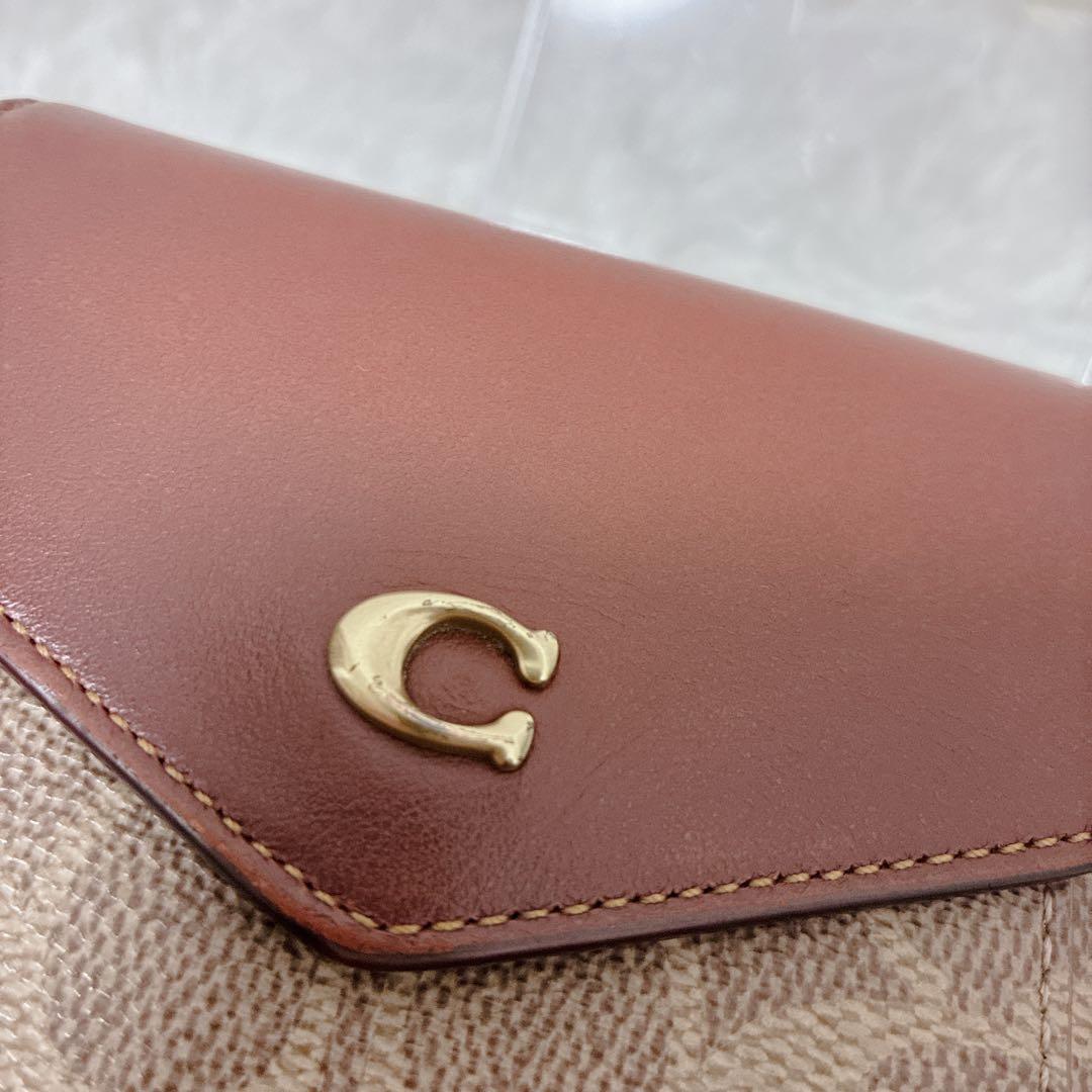 COACH 三つ折り財布 シグネチャー Cロゴ ブラウン コンパクト ミニ財布