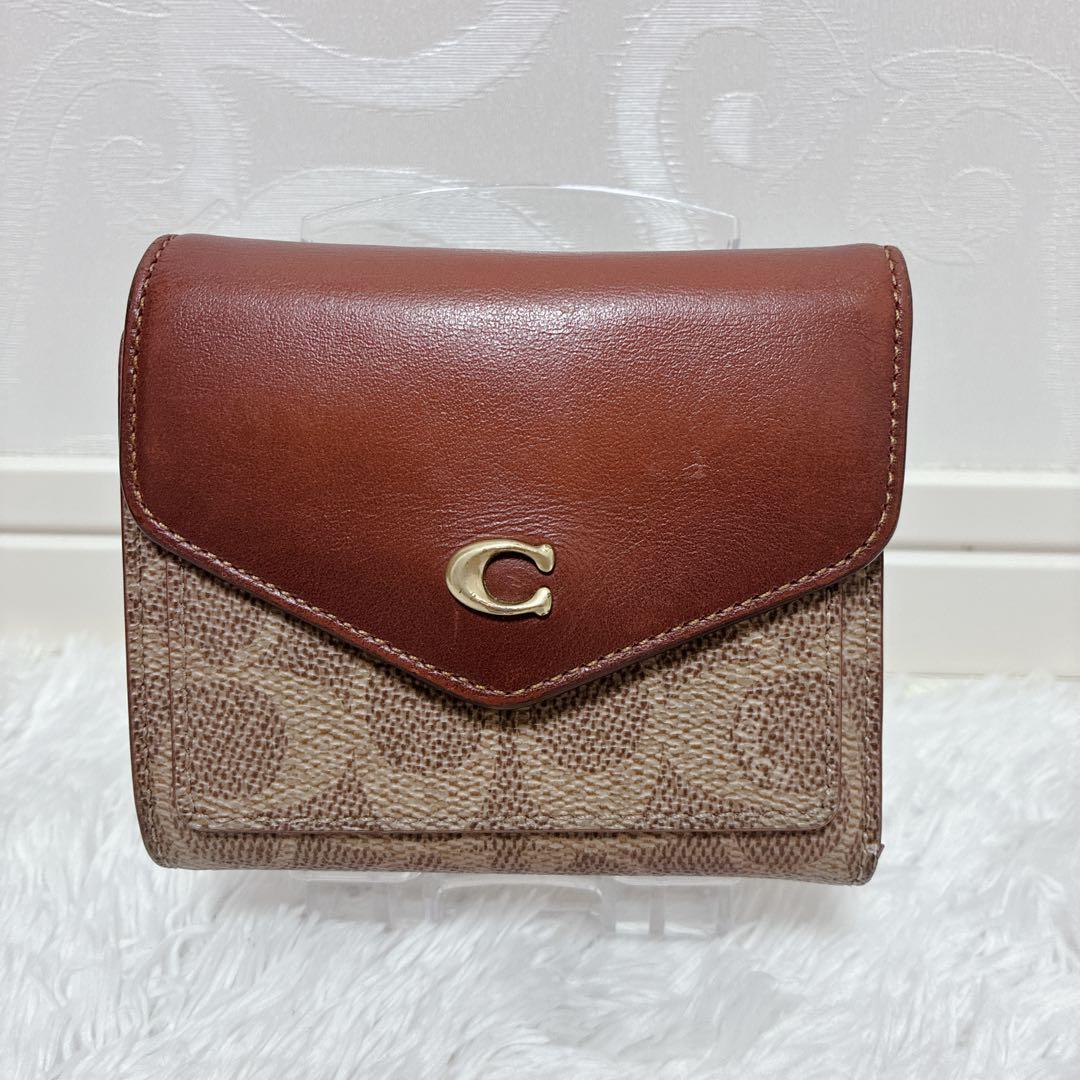 COACH 三つ折り財布 シグネチャー Cロゴ ブラウン コンパクト ミニ財布