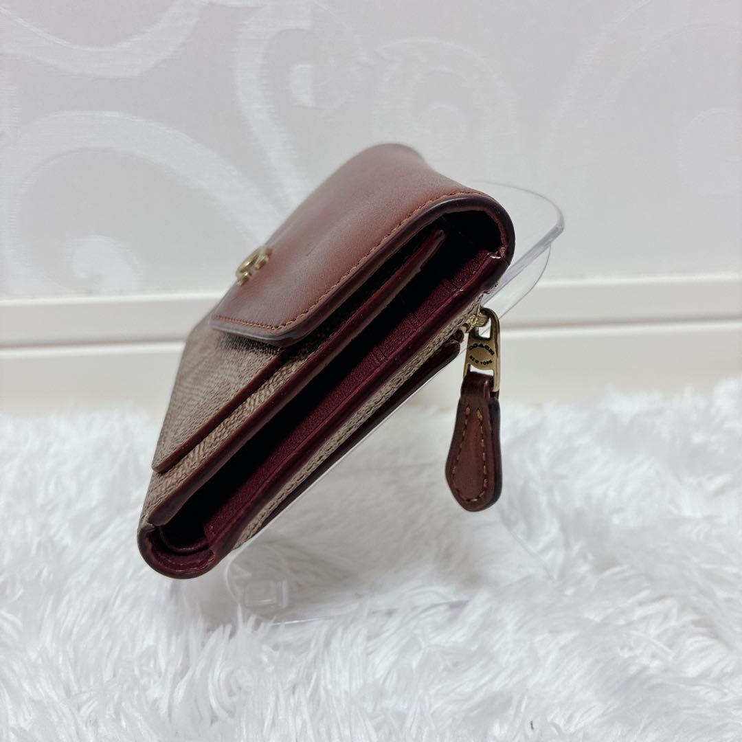 COACH 三つ折り財布 シグネチャー Cロゴ ブラウン コンパクト ミニ財布