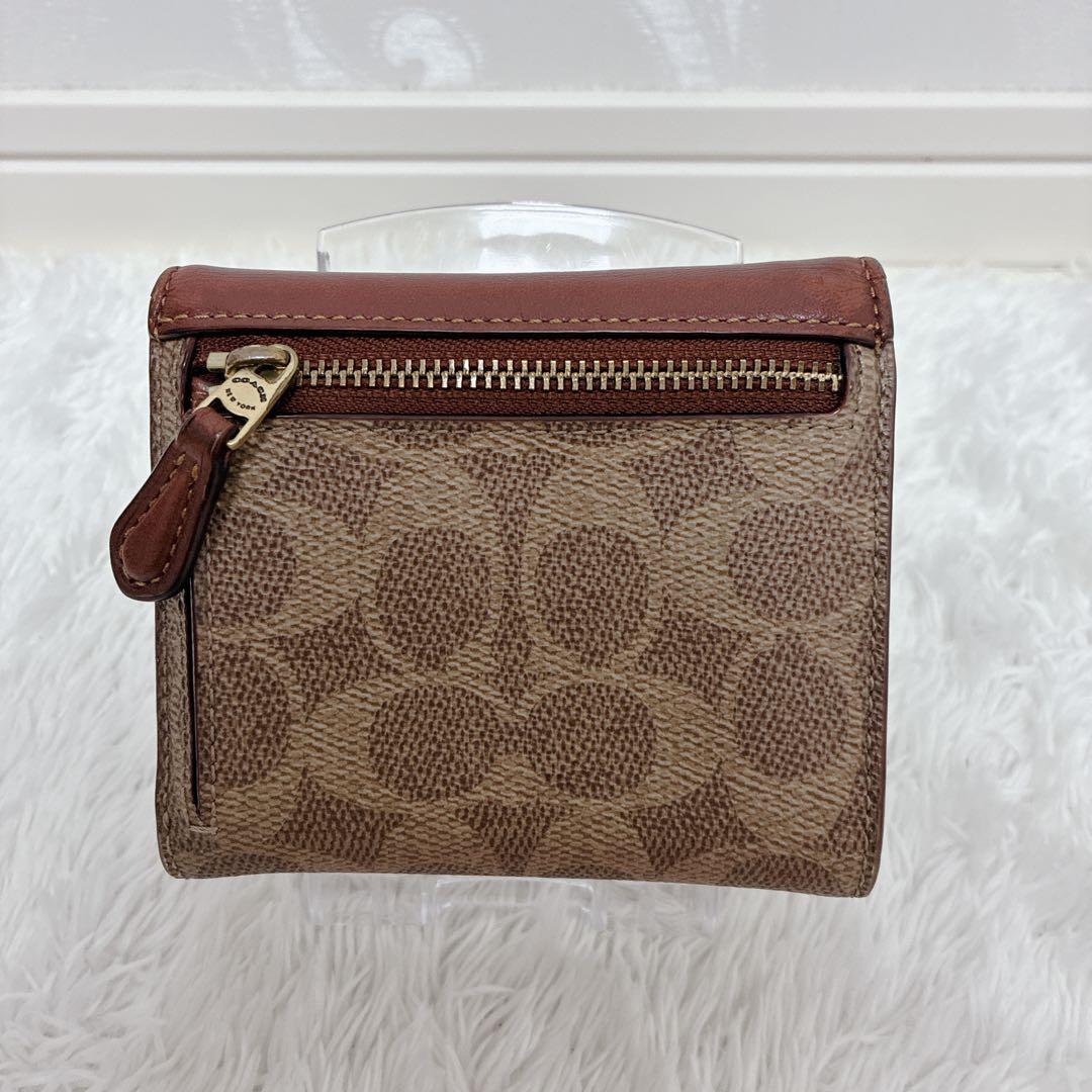 COACH 三つ折り財布 シグネチャー Cロゴ ブラウン コンパクト ミニ財布