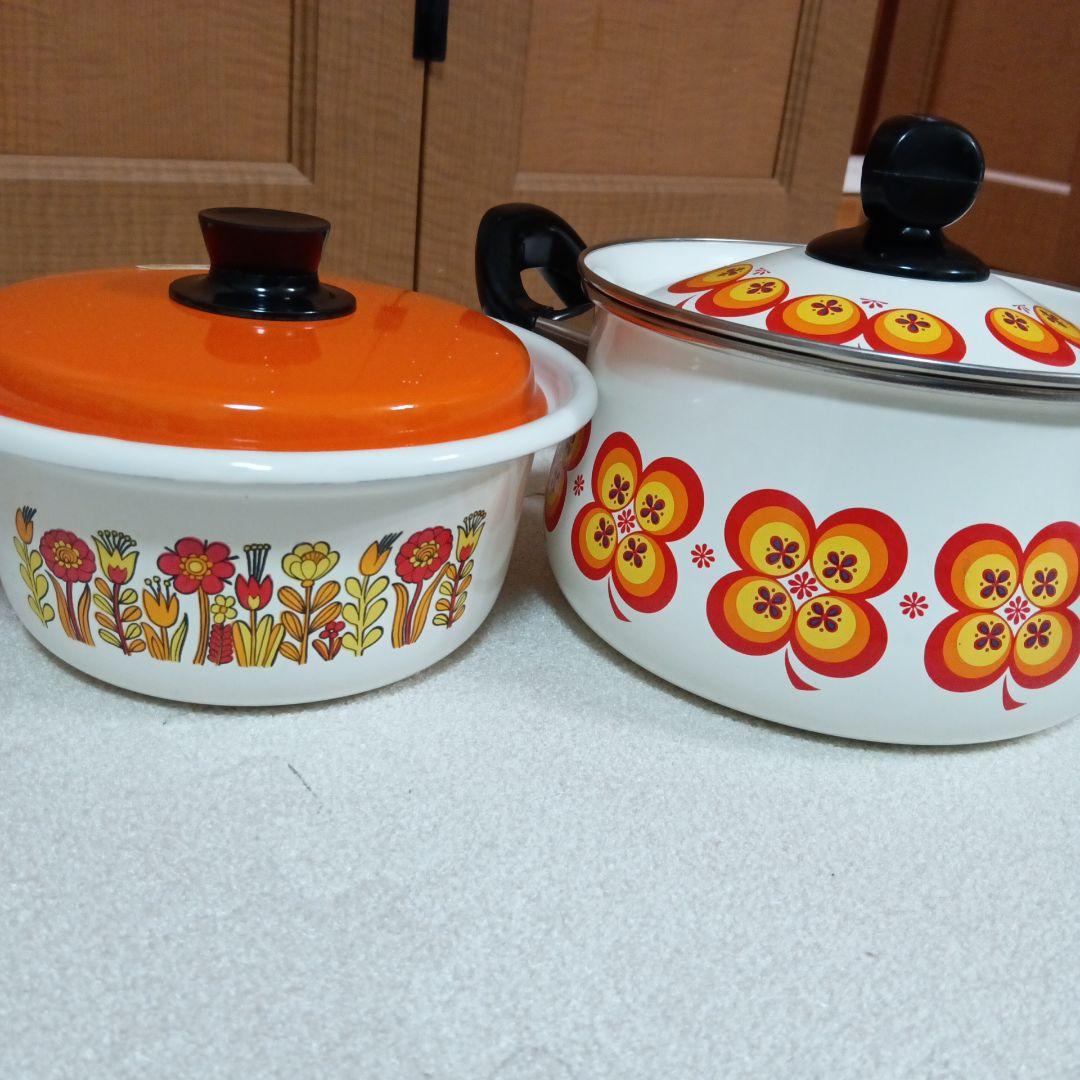 昭和レトロポップエジリーイズミ北欧風お鍋セットお花柄当時物
