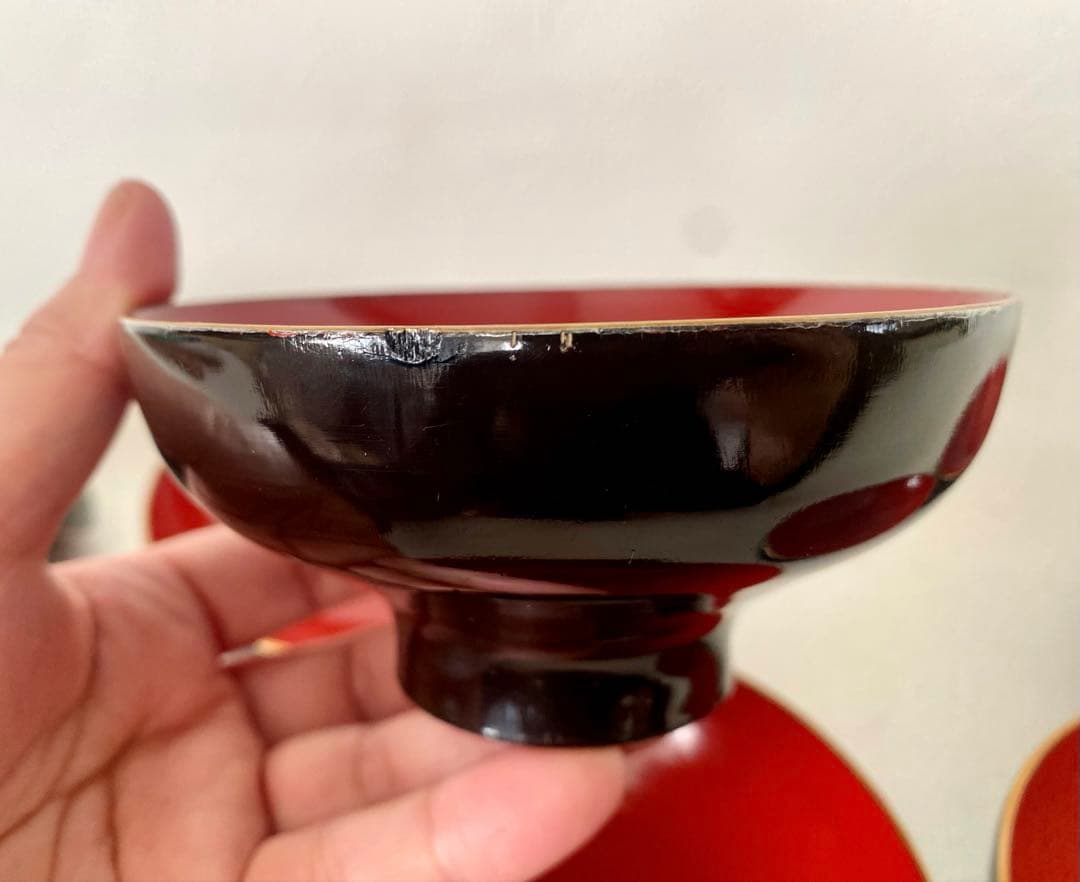 アンティーク 天然木 輪島塗 沈金 蓋付 汁椀 お椀 茶系 5客 懐石料理