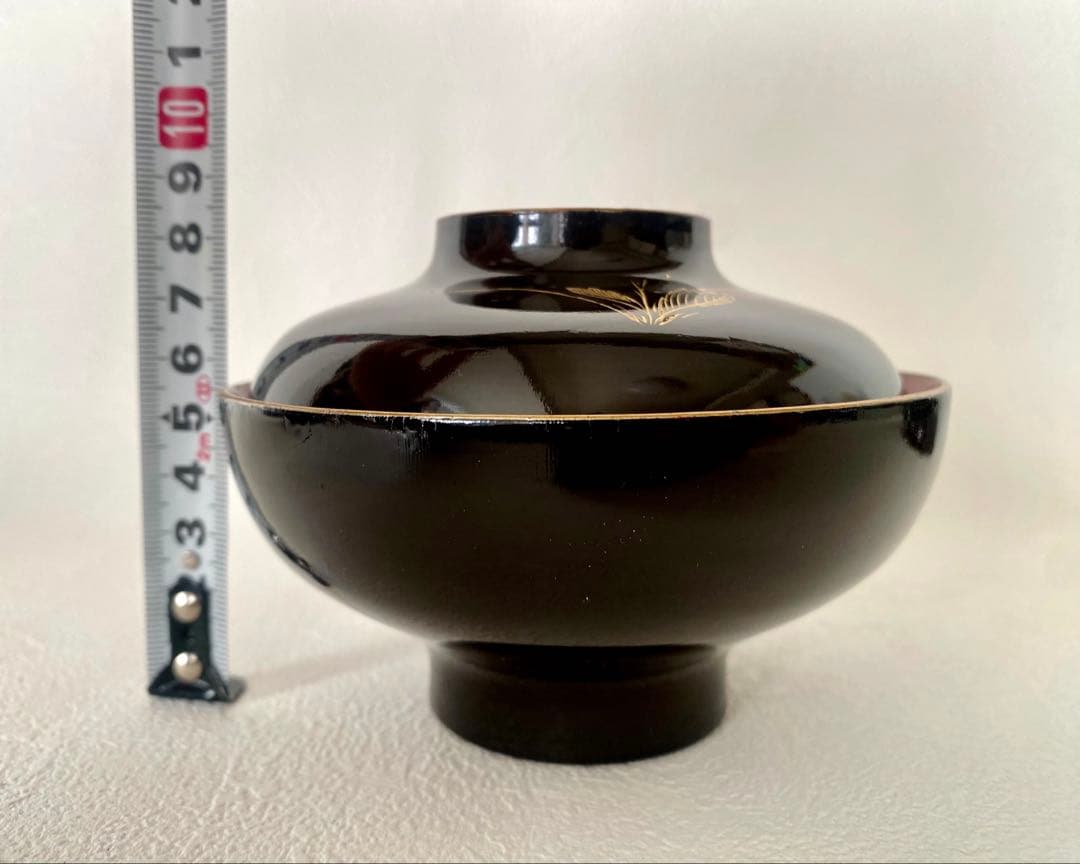 アンティーク 天然木 輪島塗 沈金 蓋付 汁椀 お椀 茶系 5客 懐石料理