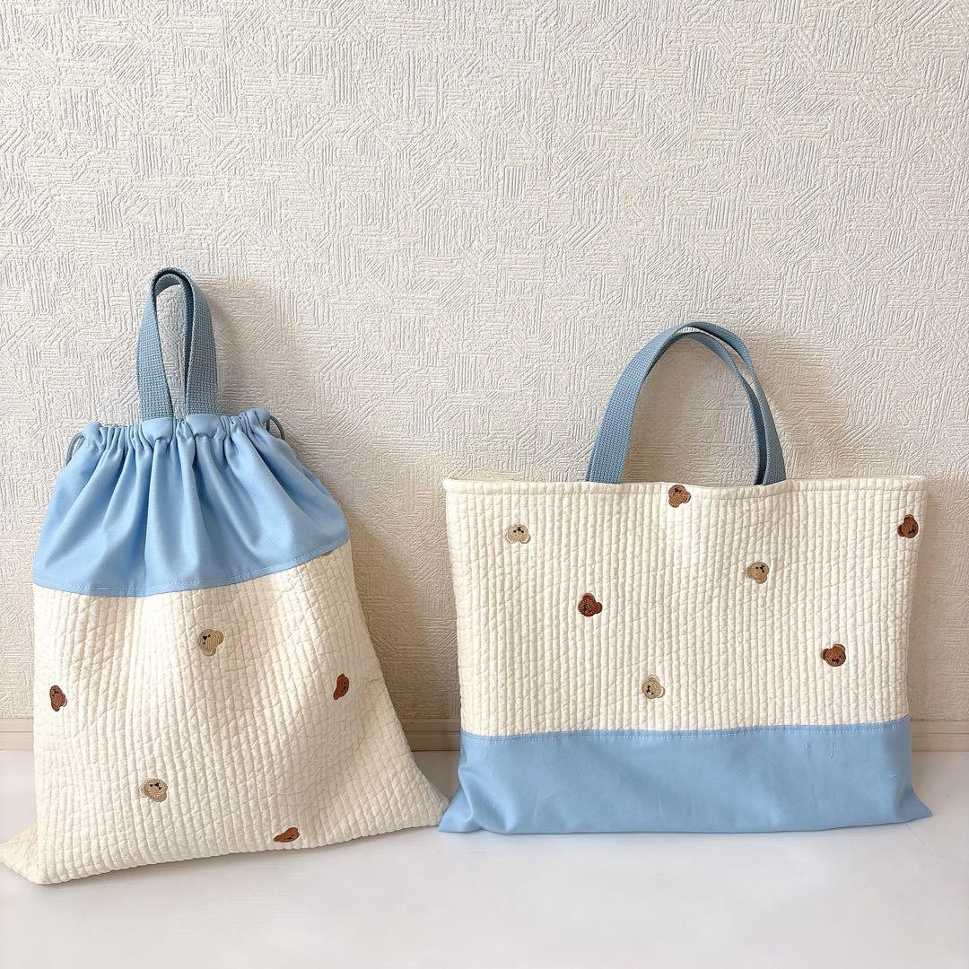 レッスンバッグ 体操服袋　ヌビ　くま刺繍