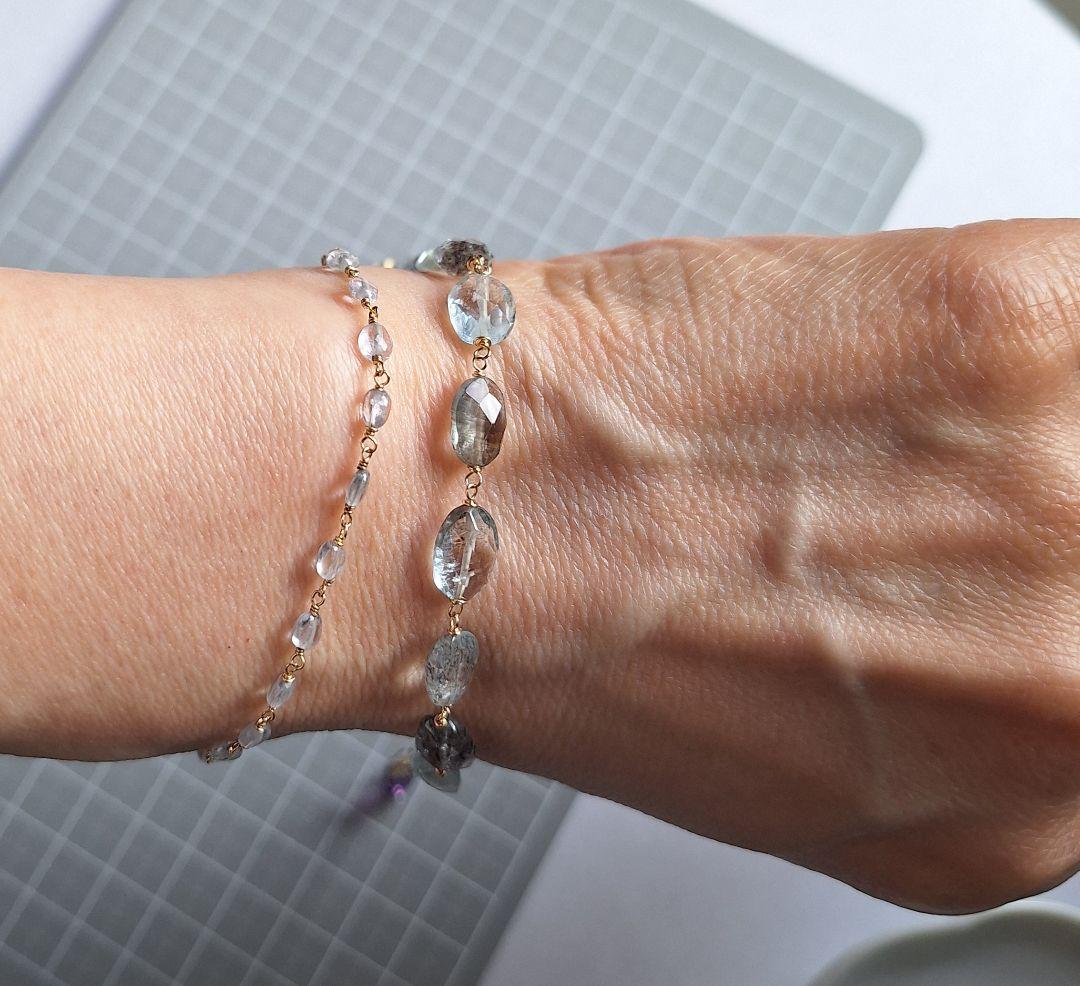 モスアクアマリン　ファセットオーバル　アメシスト　ブレスレット