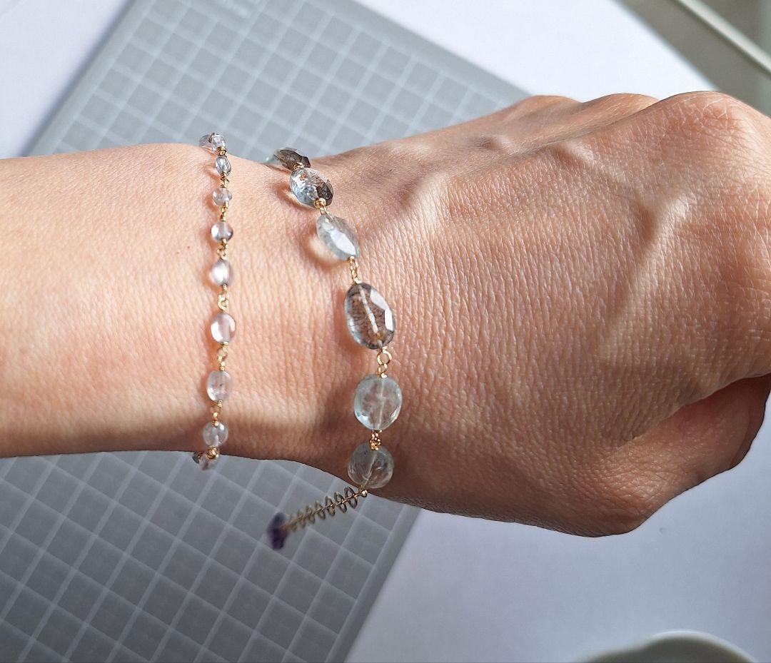 モスアクアマリン　ファセットオーバル　アメシスト　ブレスレット