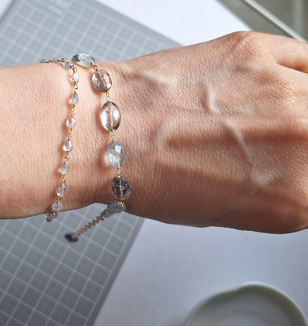 モスアクアマリン　ファセットオーバル　アメシスト　ブレスレット