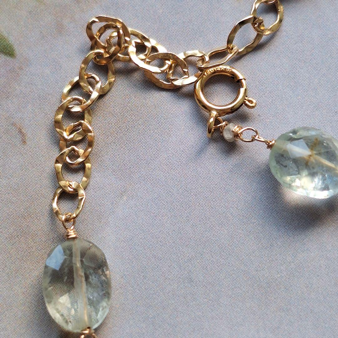 モスアクアマリン　ファセットオーバル　アメシスト　ブレスレット