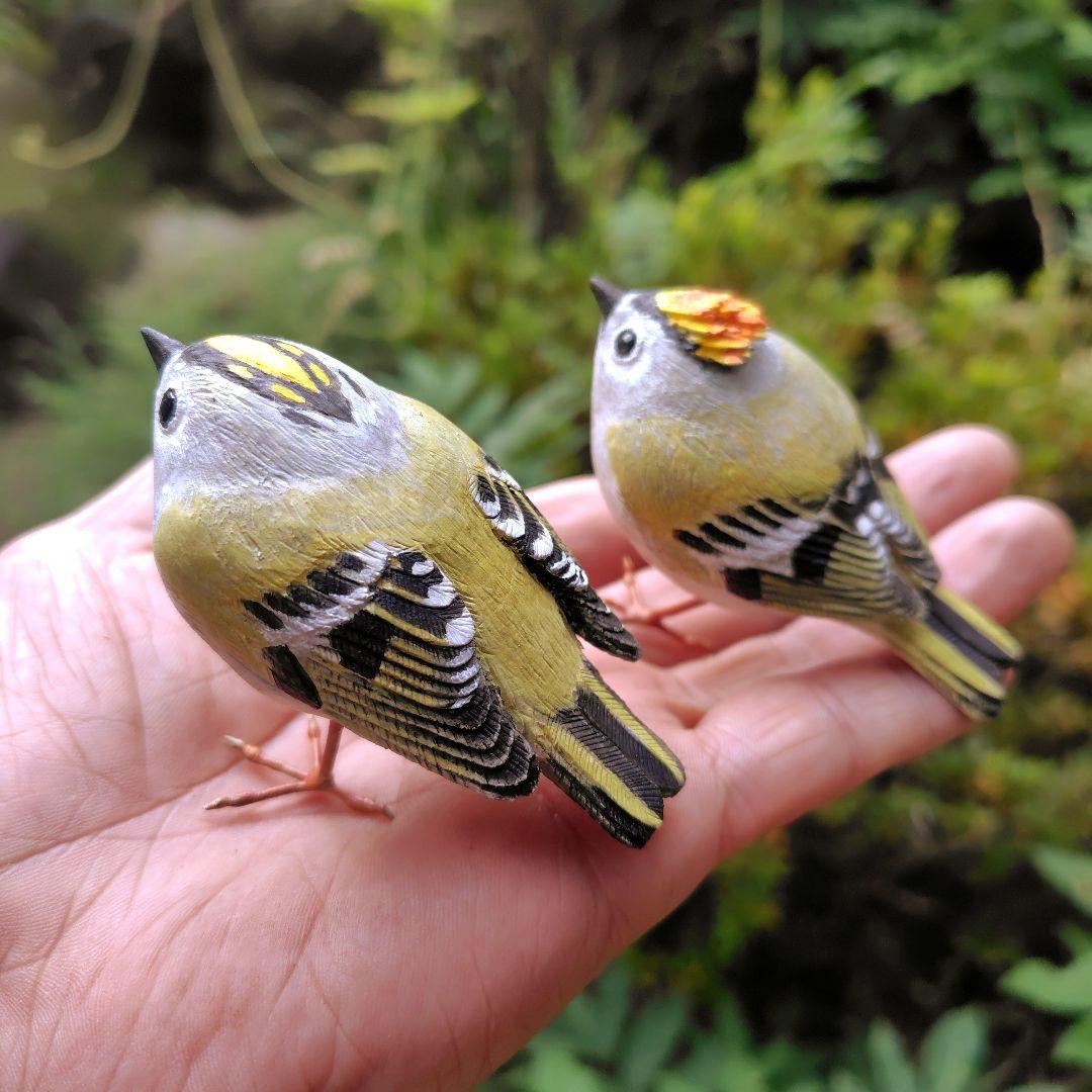 バードカービング キクイタダキ 野鳥 木彫り