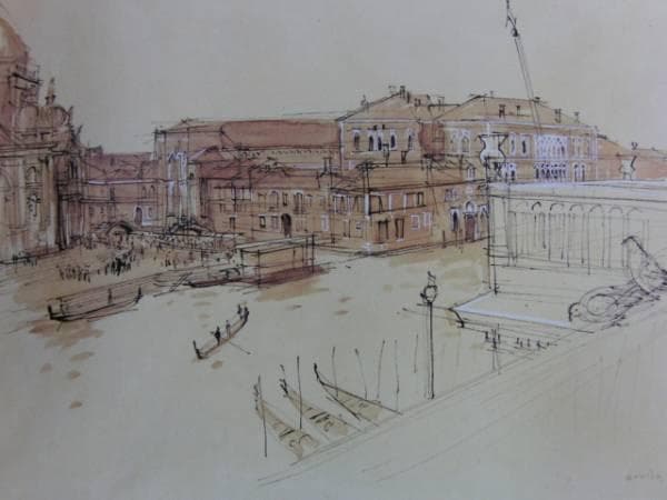 小磯良平、【ヴェニスの大運河 】、希少な限定額装用画集画、新品高級額 額装付