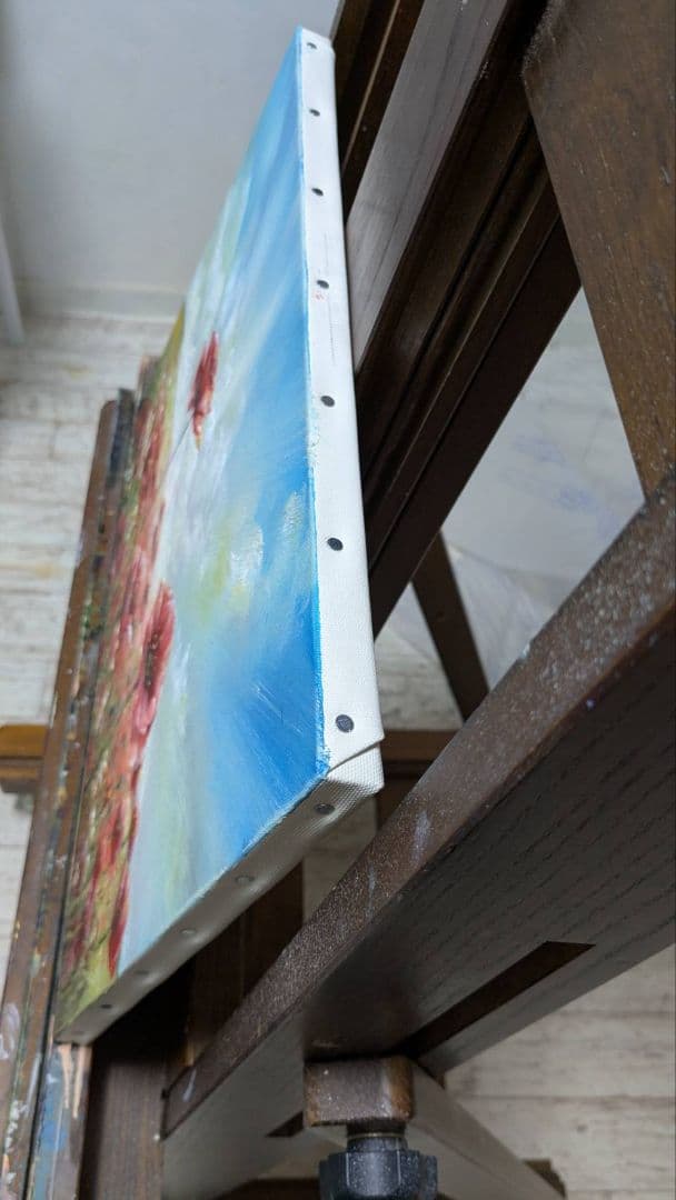 油絵・風景画　ポピーと草原