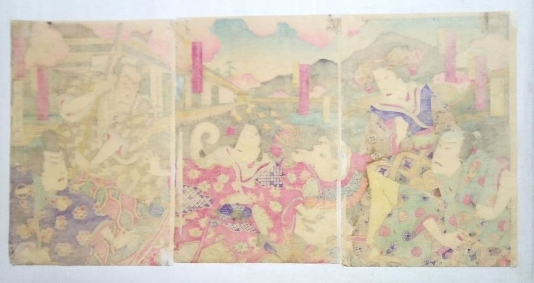 浮き世、仇名草由縁八房三枚綴り、三世歌川国貞画、作品年月日は明治22年