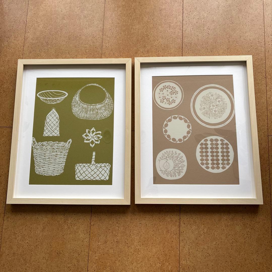 北欧暮らしの道具店 シルクスクリーン オリジナル プレート かご2枚セット 額付