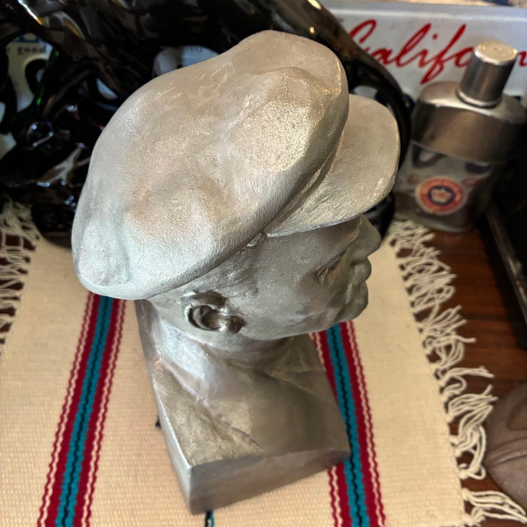 希少品BIG！70's ソ連時代レーニン胸像　金属製オブジェ置物　ビンテージ実物