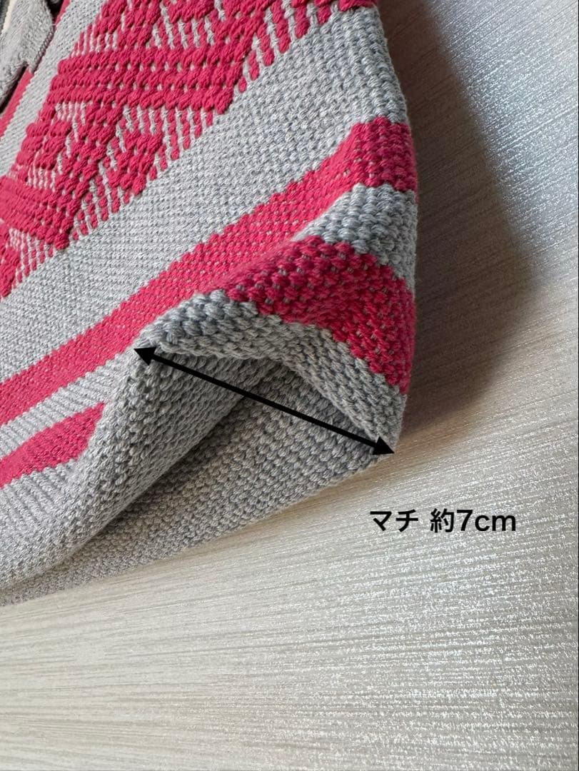 オアハカ腰織物バッグ／手作り人形チャーム付き 一点もの (グレー×ピンク)