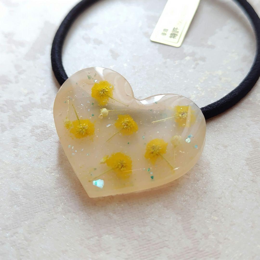 ミモザシンプルハートレジンヘアゴム