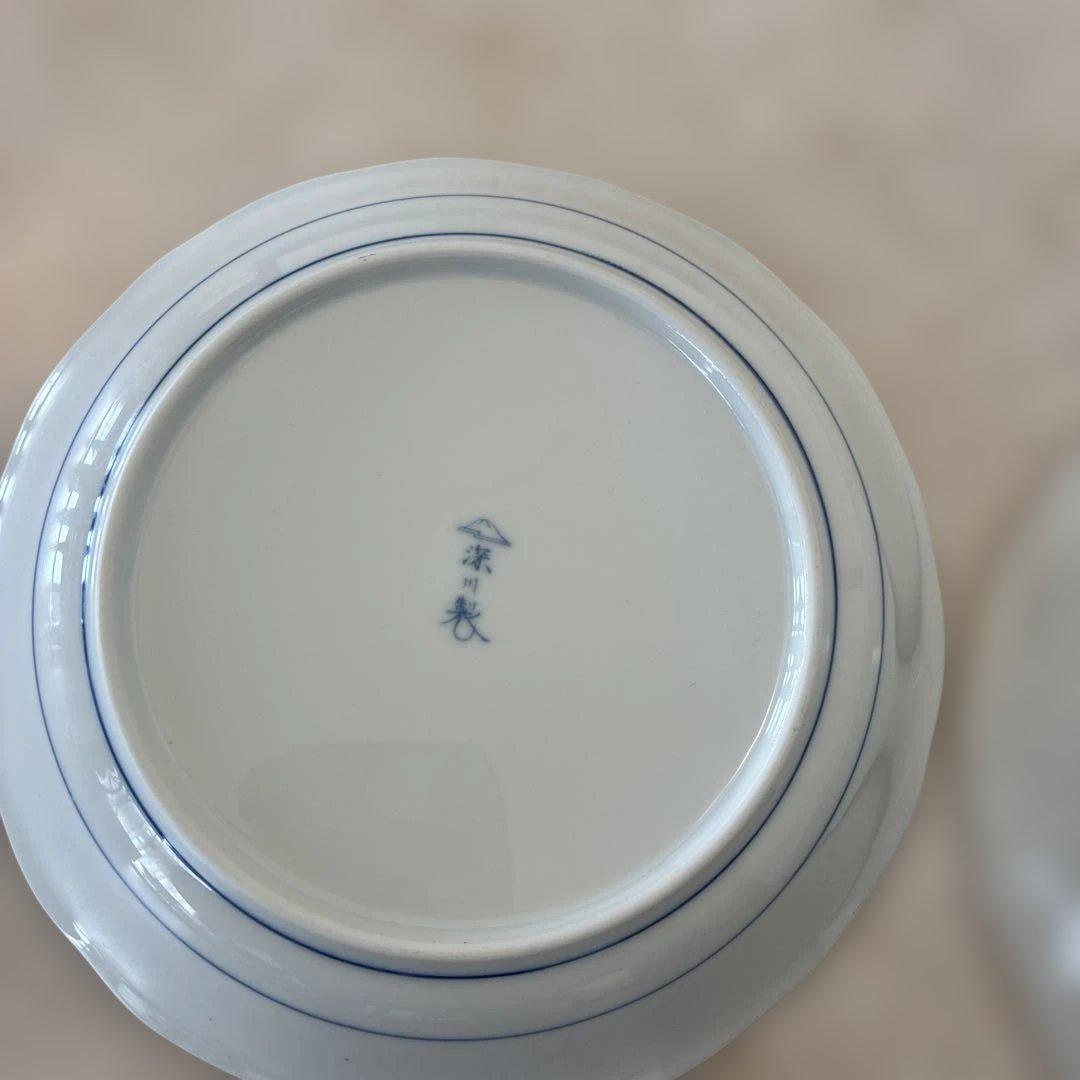 深川製磁 染付 鳥花文 輪花皿 有田焼 和皿2枚セット