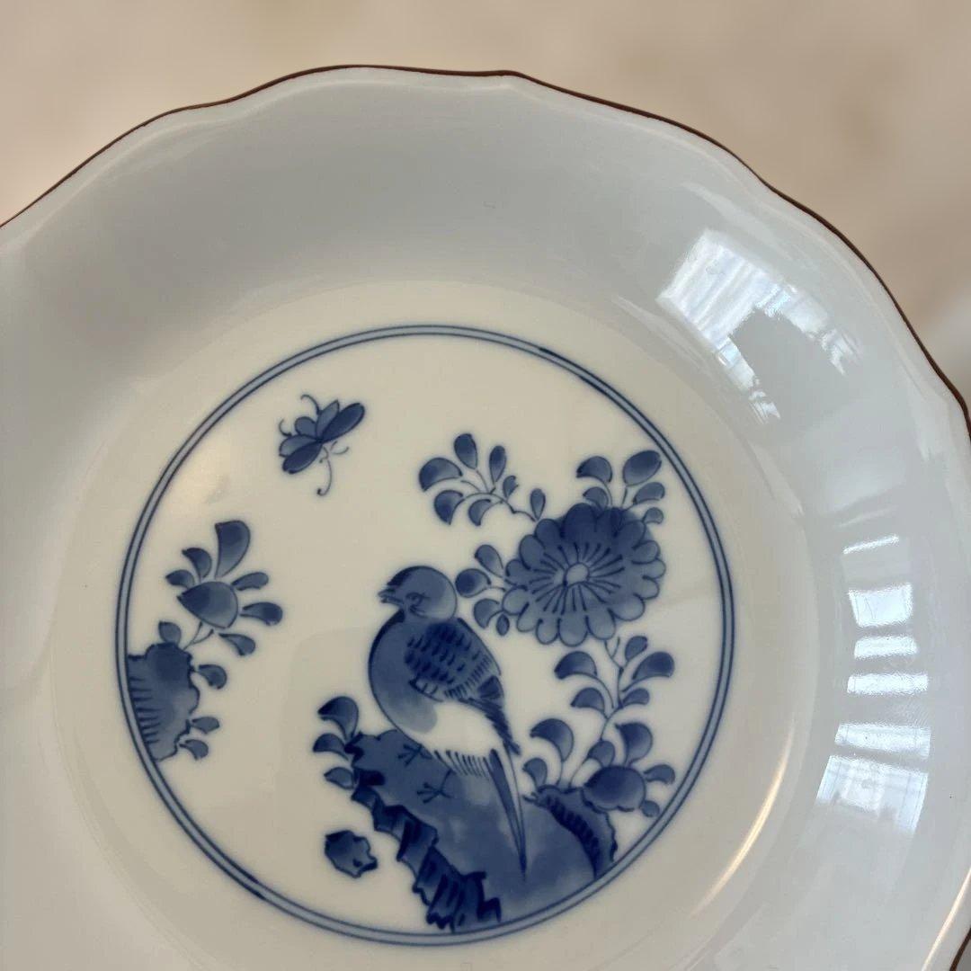 深川製磁 染付 鳥花文 輪花皿 有田焼 和皿2枚セット