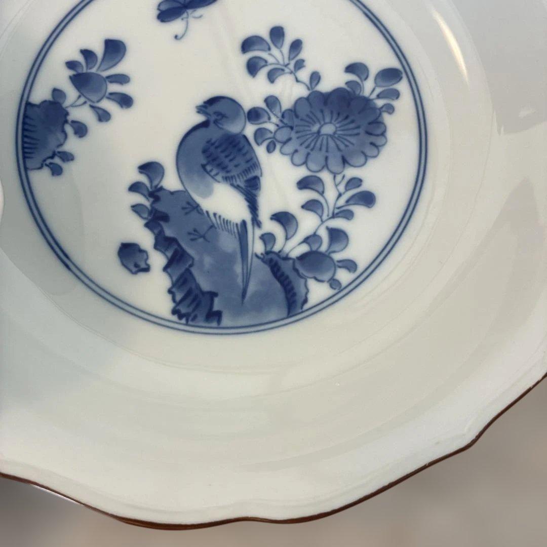 深川製磁 染付 鳥花文 輪花皿 有田焼 和皿2枚セット