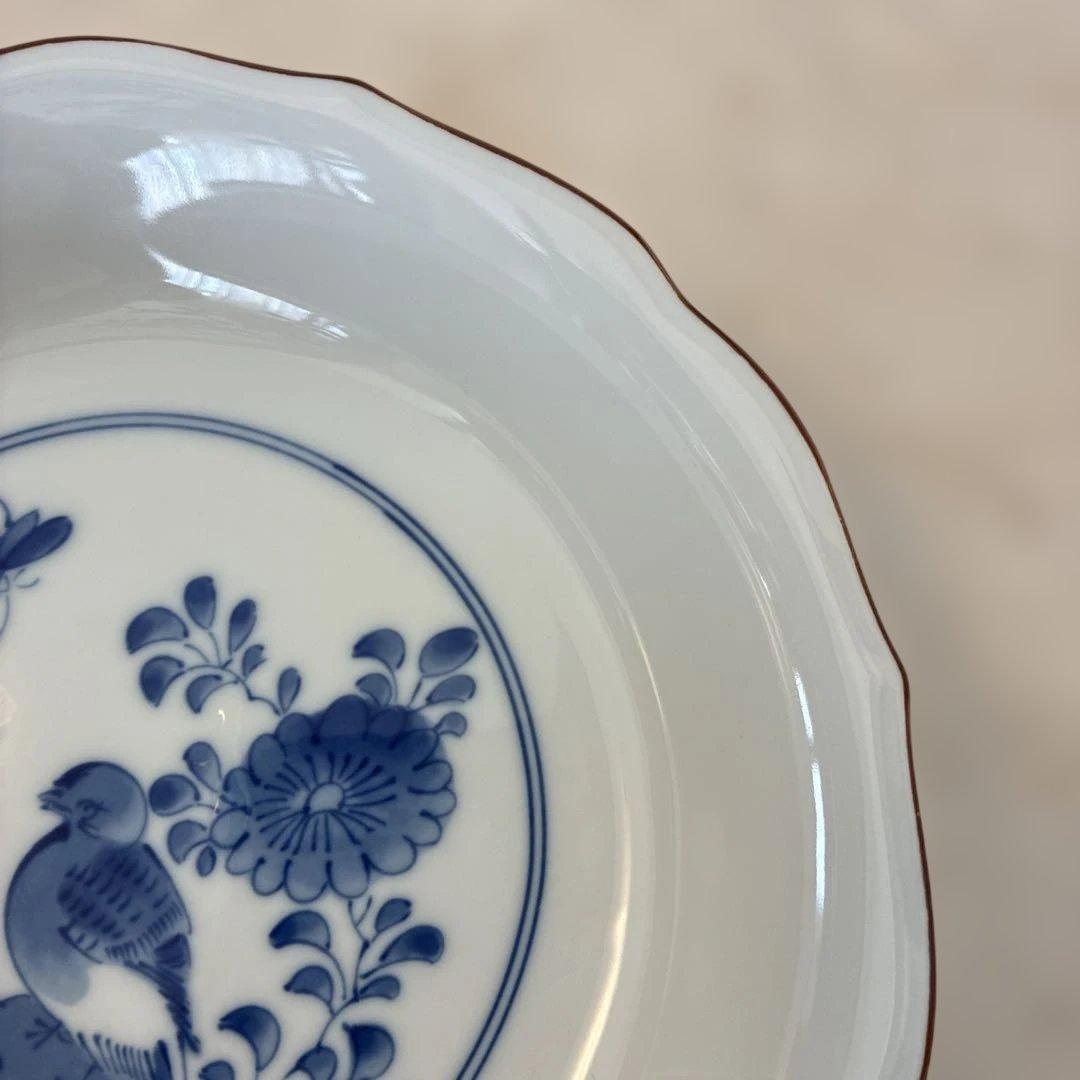 深川製磁 染付 鳥花文 輪花皿 有田焼 和皿2枚セット