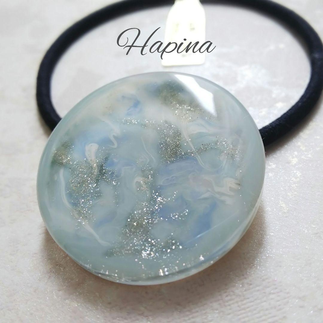 水彩デザイン ライトブルーラウンドレジンヘアゴム