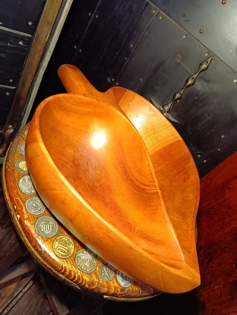 北欧モダン　ビンテージ　チーク　無垢材　カービング　トレイ　ボール　小物入れ