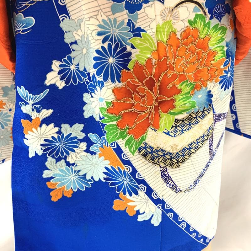 510ag32□七五三 三歳 女児 着物&被布 金彩 几帳文 壺に花□状態良好