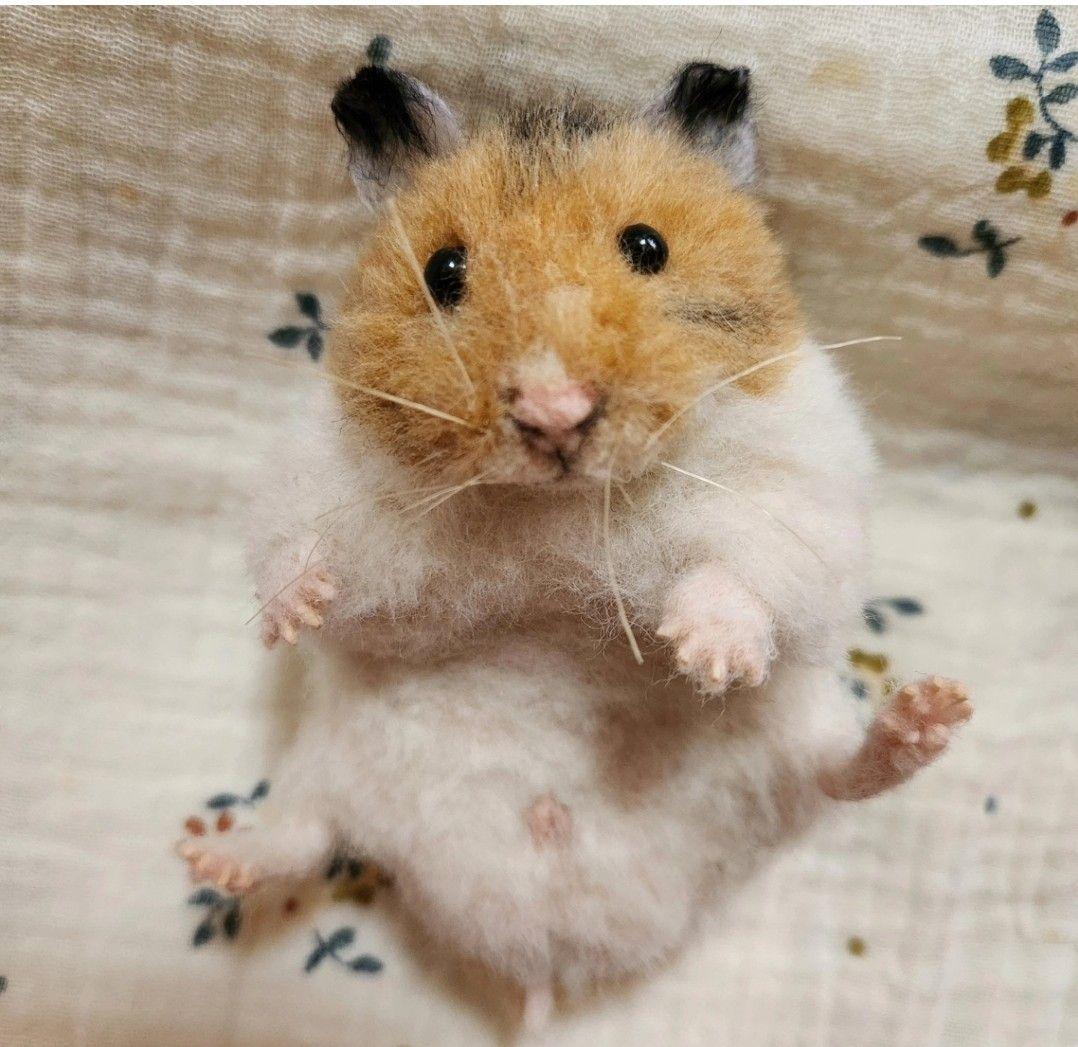 羊毛フェルト　等身大　ゴールデンハムスター　創作人形