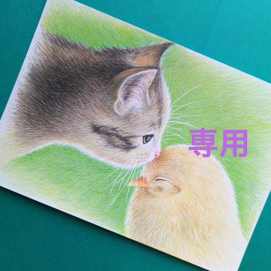 りんママです♪ 色鉛筆画 A5サイズ 子 猫&ヒヨコ ３枚