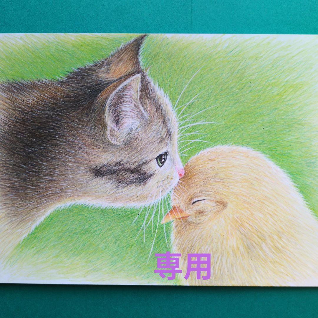 りんママです♪ 色鉛筆画 A5サイズ 子 猫&ヒヨコ ３枚