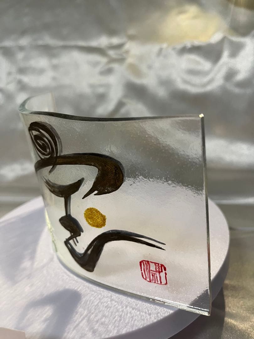 書家：野原神川 手書きガラスオブジェ 宝treasure