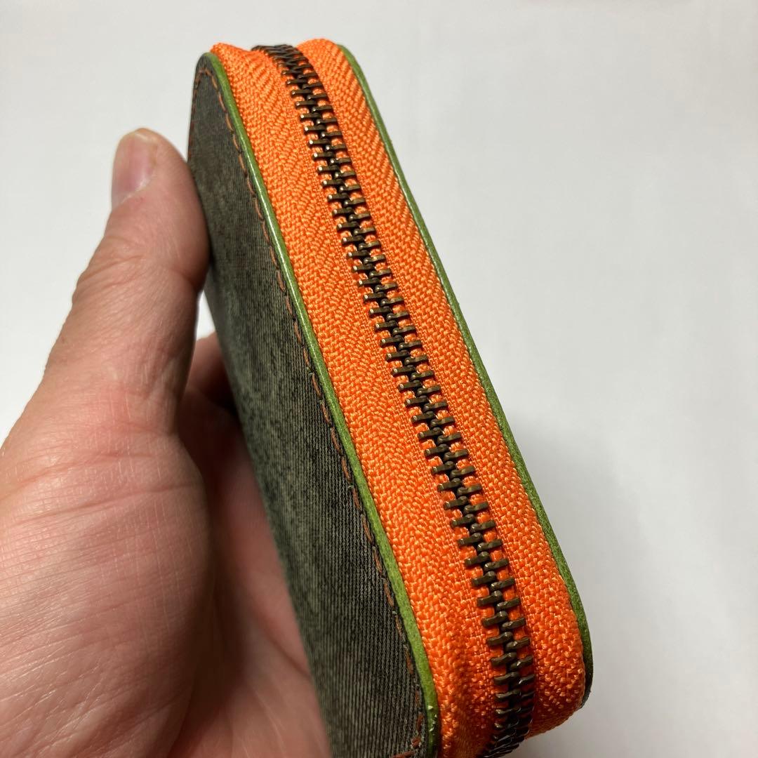 【総手縫い】瀬戸内レザー デニム調×オリーブ ラウンドミニウォレット