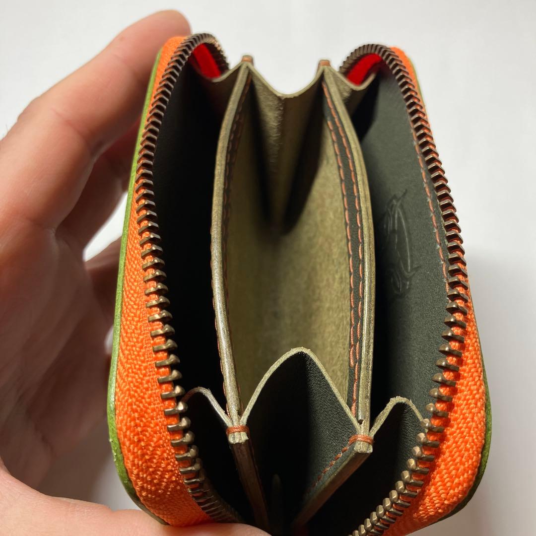 【総手縫い】瀬戸内レザー デニム調×オリーブ ラウンドミニウォレット