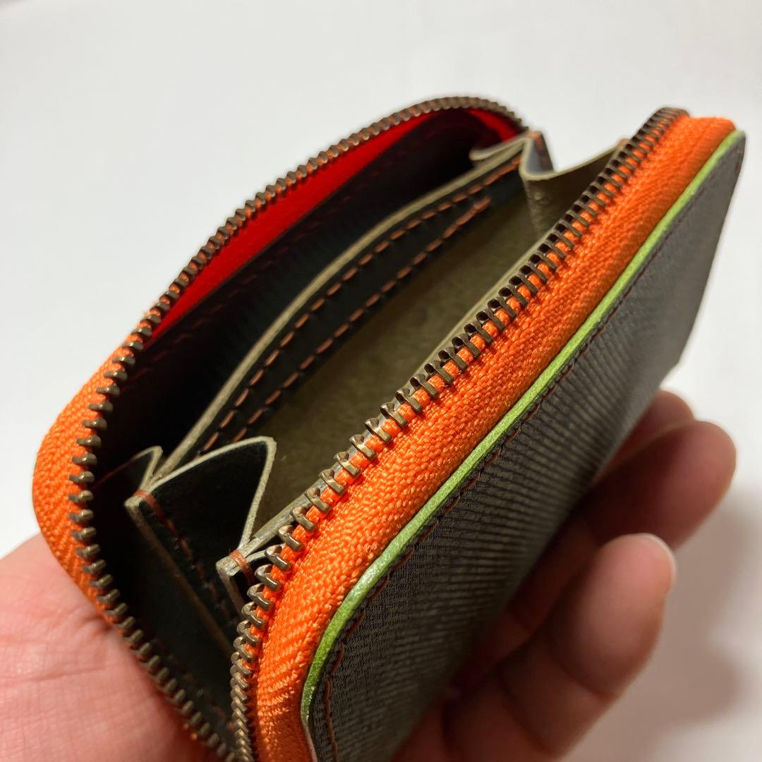 【総手縫い】瀬戸内レザー デニム調×オリーブ ラウンドミニウォレット