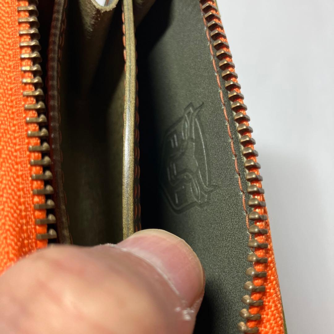 【総手縫い】瀬戸内レザー デニム調×オリーブ ラウンドミニウォレット