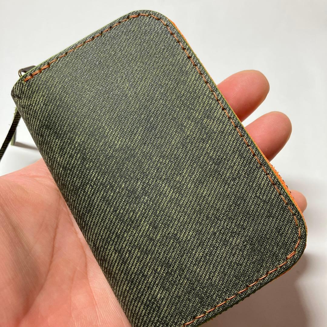 【総手縫い】瀬戸内レザー デニム調×オリーブ ラウンドミニウォレット