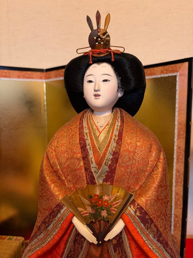 雛人形セット 金色の屏風とランプ付き