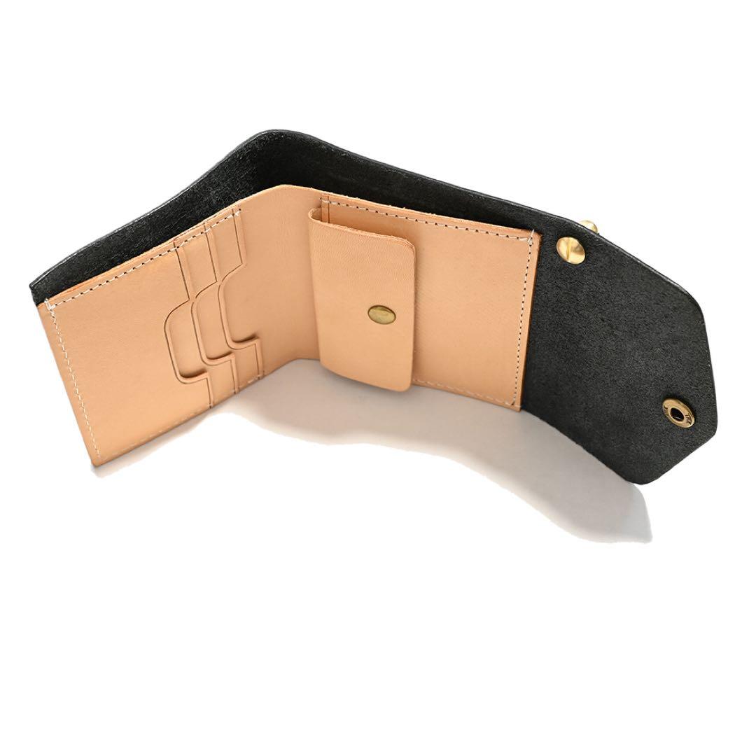 牛革ショートトラッカーウォレット ブラックレザー カウハイド ミニコンパクト財布