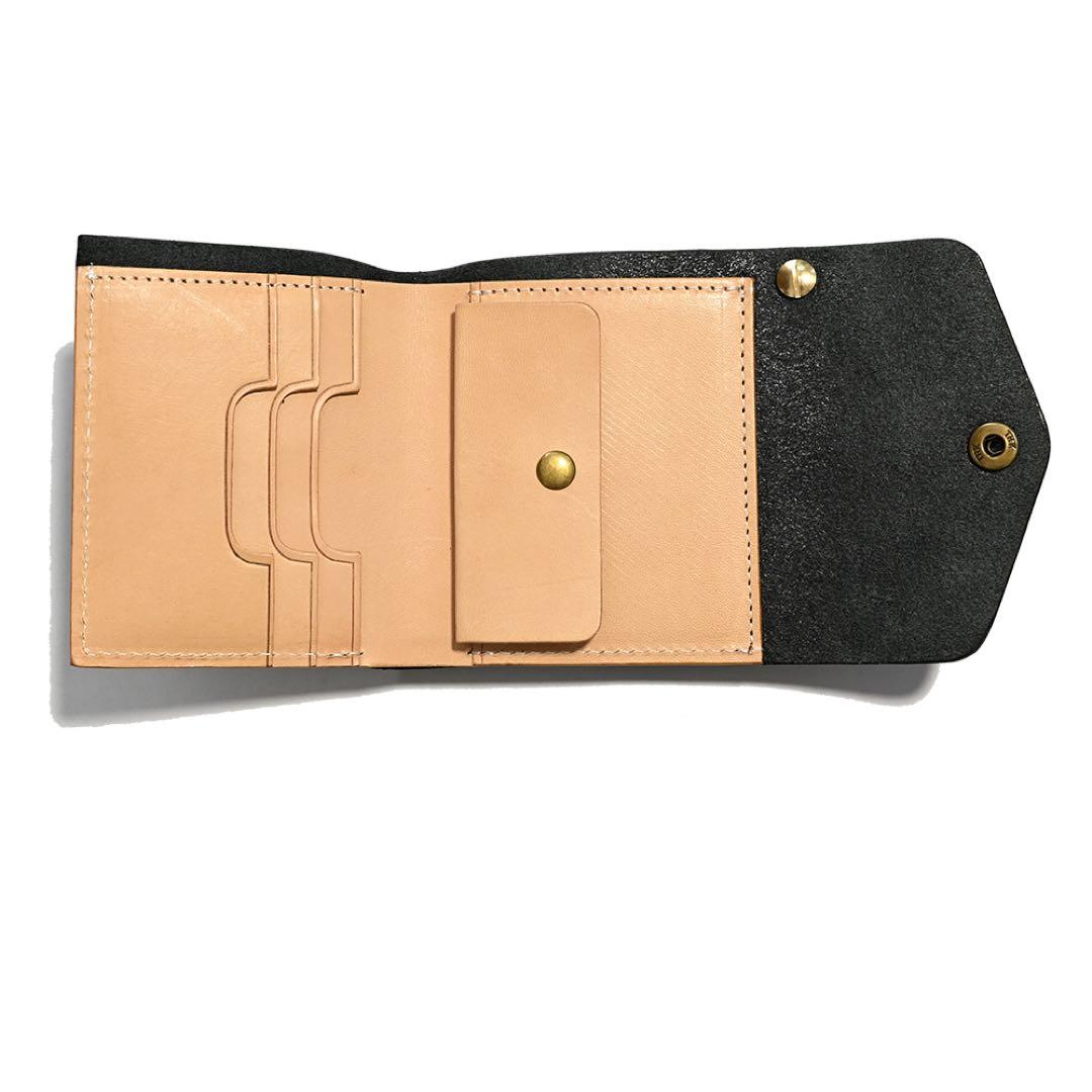 牛革ショートトラッカーウォレット ブラックレザー カウハイド ミニコンパクト財布