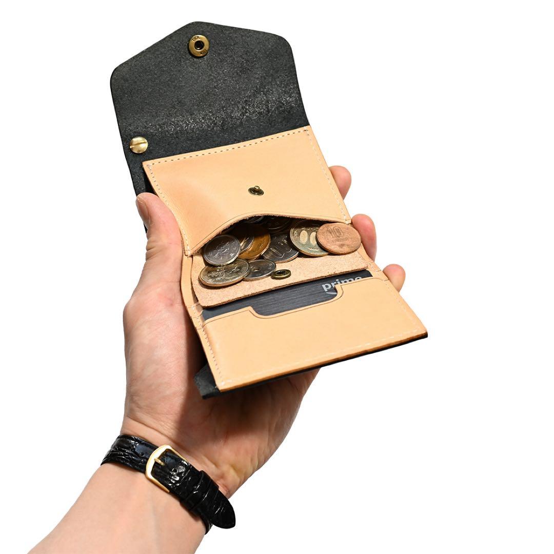 牛革ショートトラッカーウォレット ブラックレザー カウハイド ミニコンパクト財布