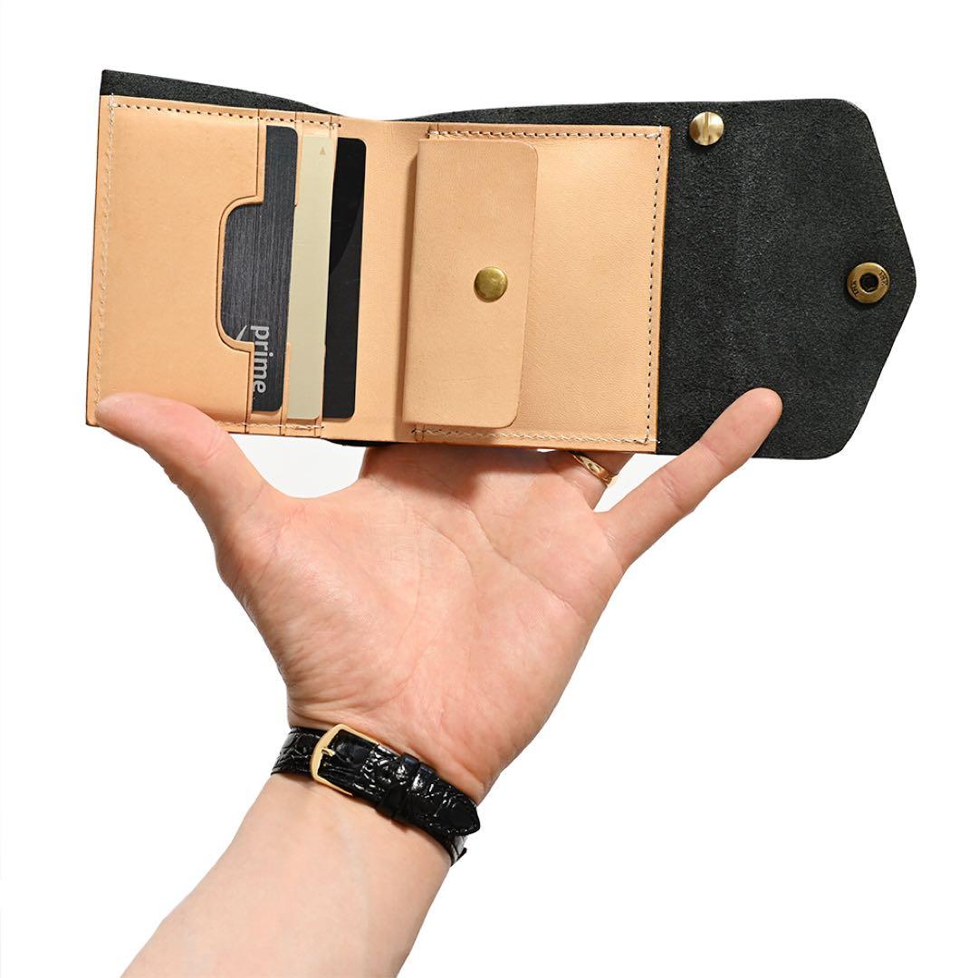 牛革ショートトラッカーウォレット ブラックレザー カウハイド ミニコンパクト財布