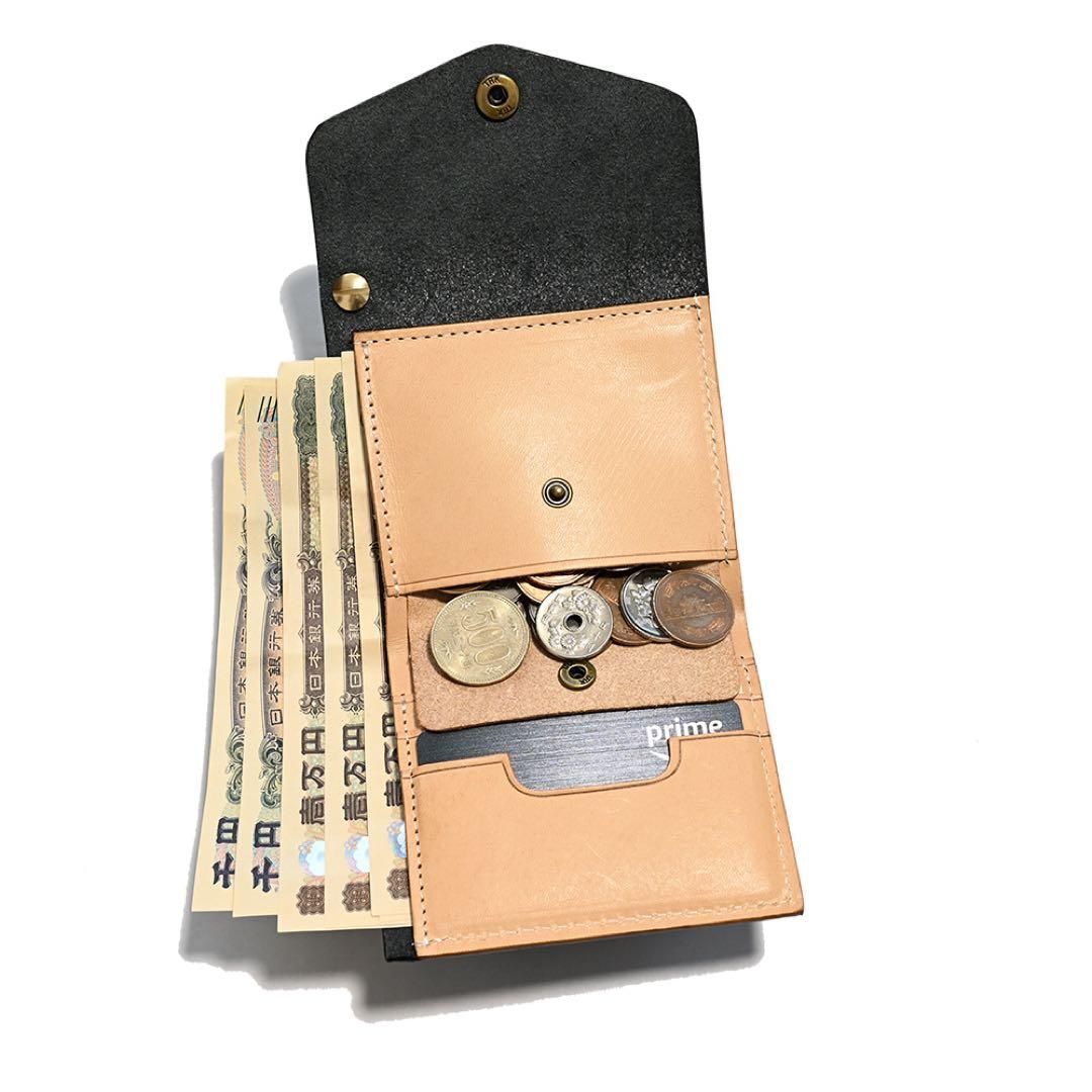 牛革ショートトラッカーウォレット ブラックレザー カウハイド ミニコンパクト財布