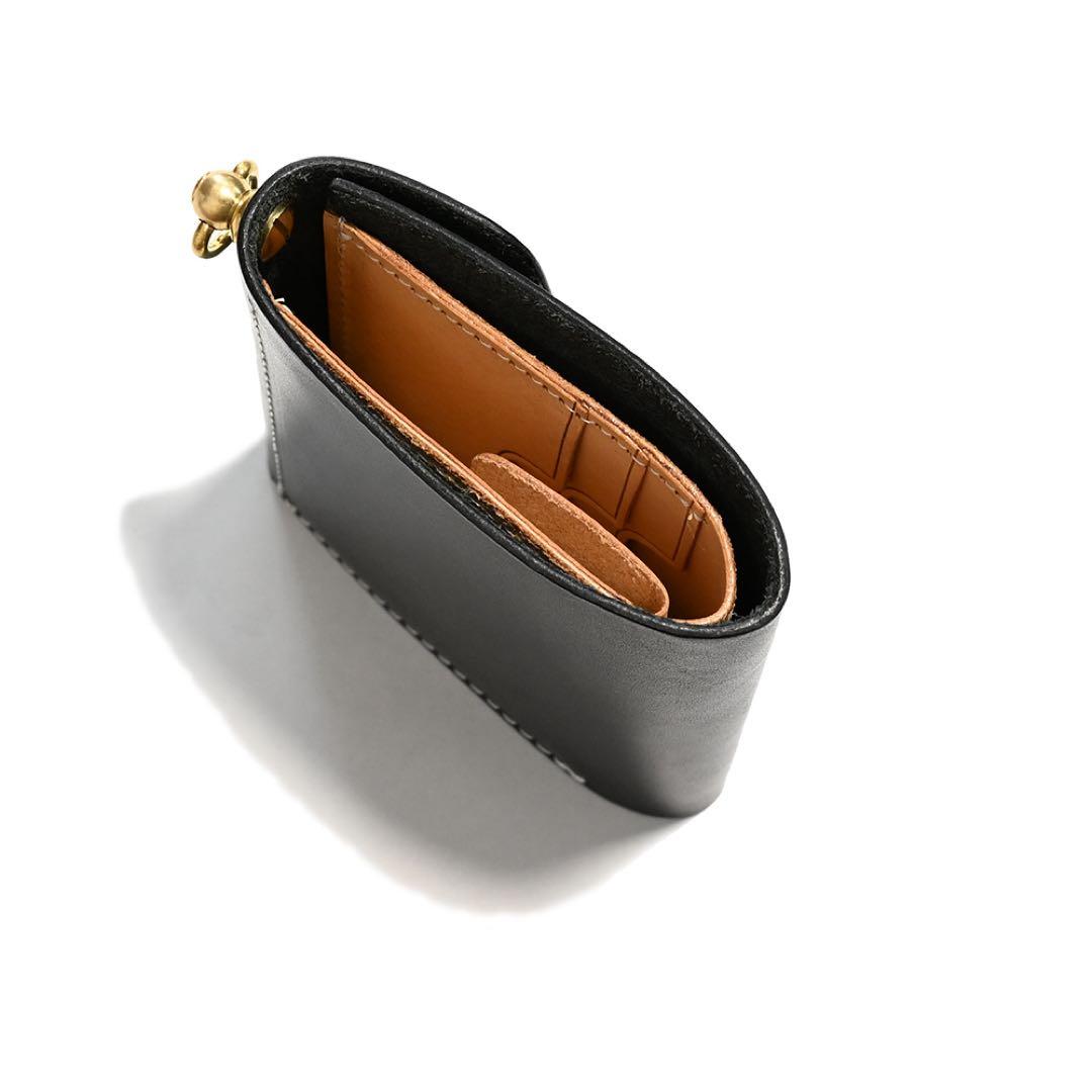 牛革ショートトラッカーウォレット ブラックレザー カウハイド ミニコンパクト財布