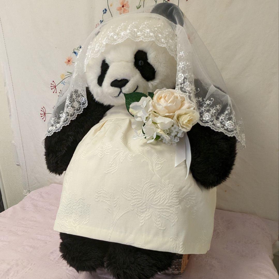 抱っこシャン♡素敵なガーデンウエディング♡ベージュホワイト花織柄ベアトップドレス