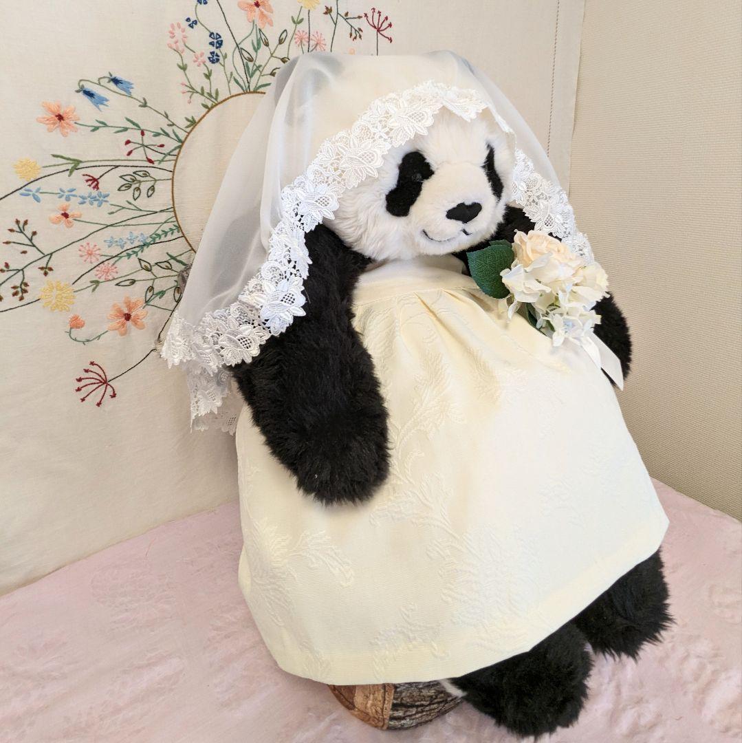 抱っこシャン♡素敵なガーデンウエディング♡ベージュホワイト花織柄ベアトップドレス